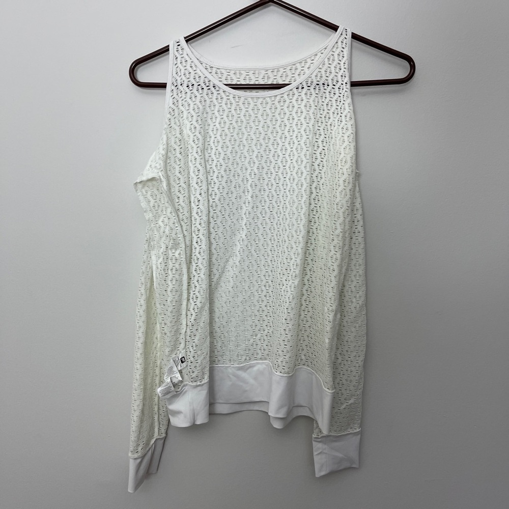 Fabletics Cindy L/S White Mesh‎ Cold Shoulder Top - Picture 2 of 5